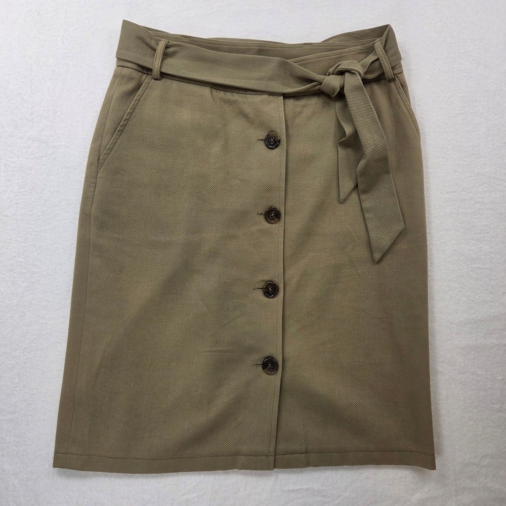 aeve Vintage Midi Button Down Waist Tie Pockets Office Work Elevated Skirt Sz 8